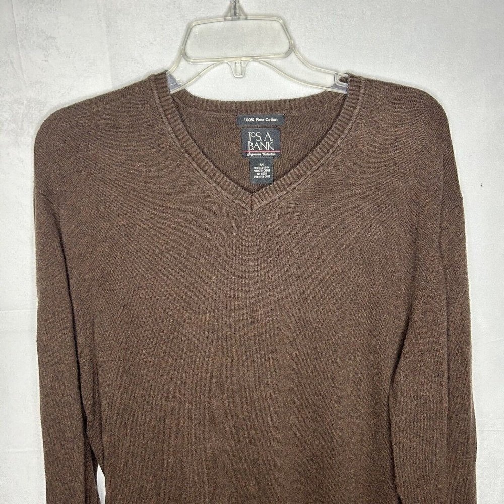 Jos A Bank Signature Collection Sweater Brown V-Neck Casual 100% Cotton Sz M